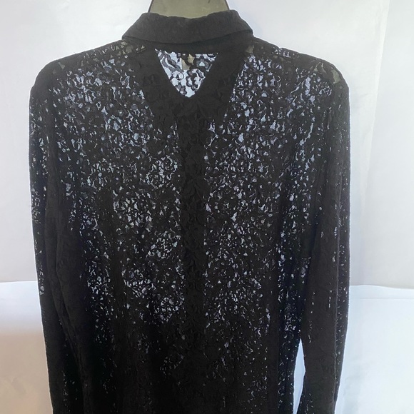 Black Lace Button Down Long Sleeve Top Med - Picture 2 of 5